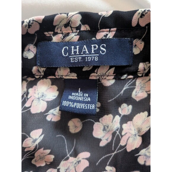 CHAPS 1978 Top Womens L Black Pink Ruffled Floral Flutter Sleeve Chiffon Blouse - Picture 3 of 13
